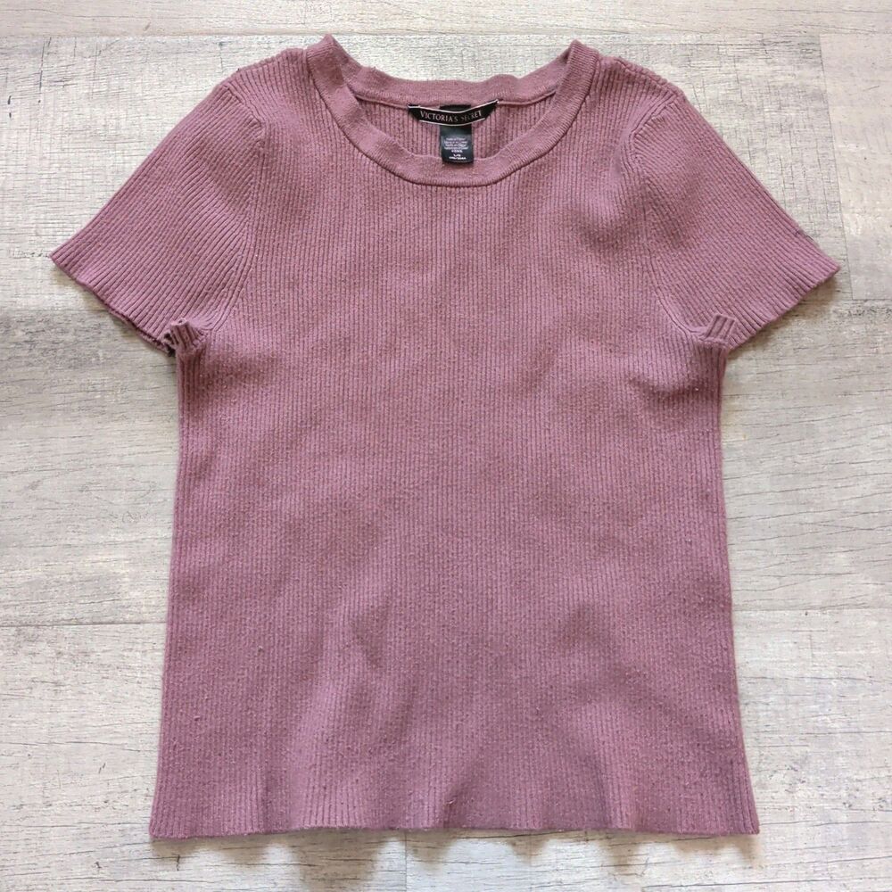 Victoria's Secret PINK Ribbed Scoop Neck Short Sleeve Tee Mauve Size L